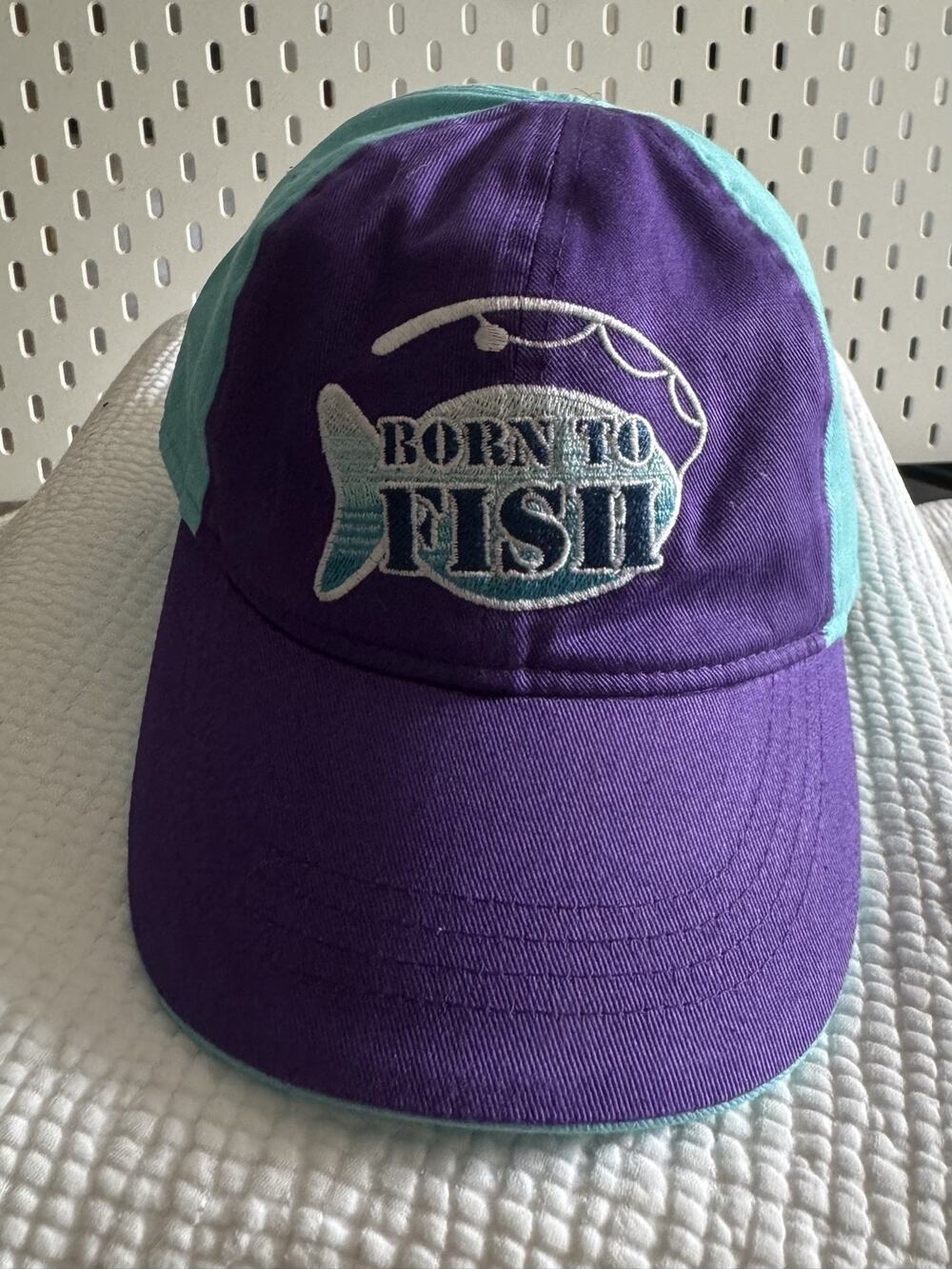 Born To Fish Infant Size Baseball Hat Bass Pro Shops Purple Teal Cap Adjustable